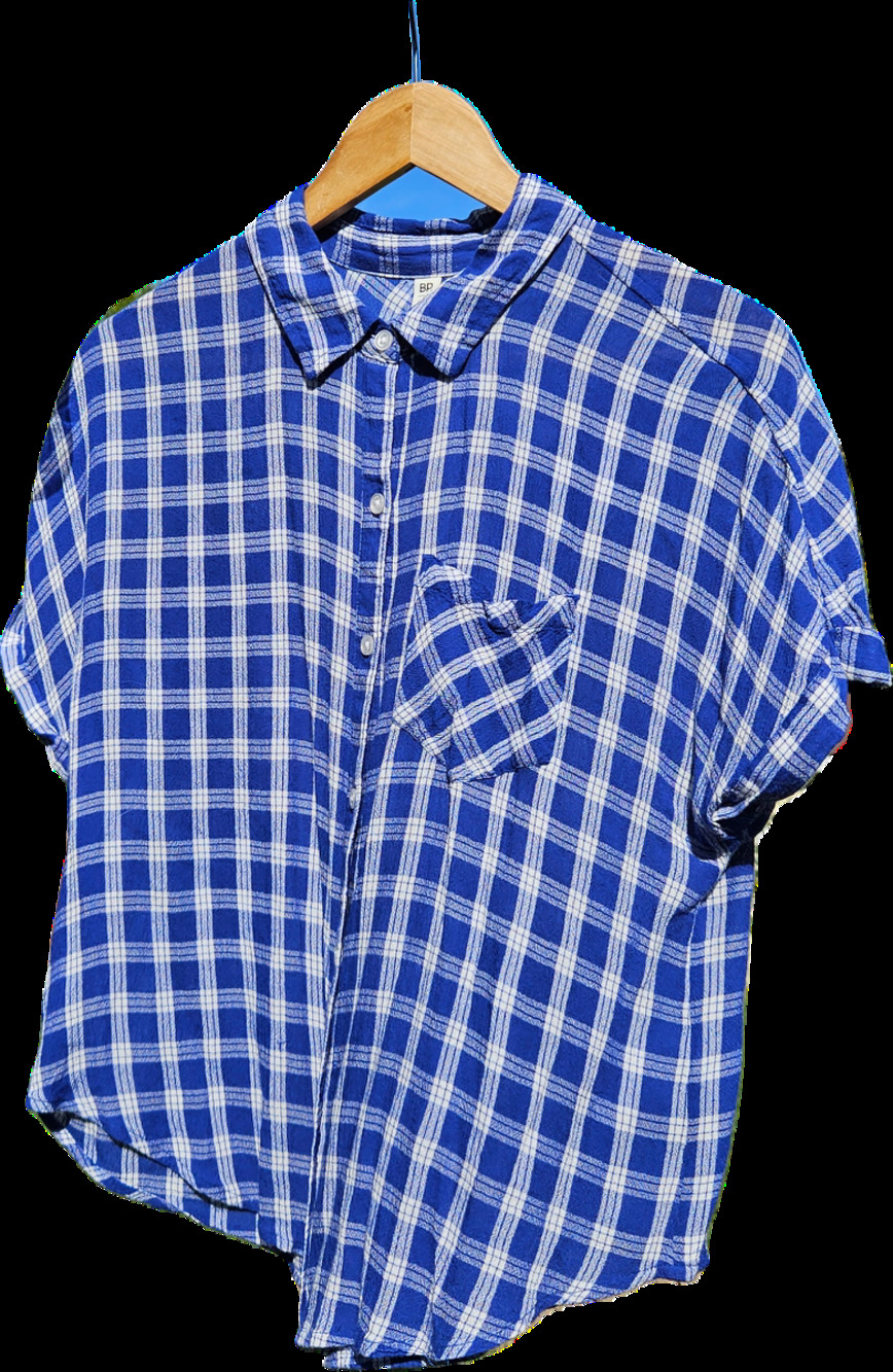 BP Nordstrom Womens S Blue White Plaid Button Shirt 100 Rayon